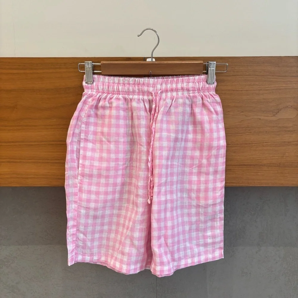 FRANKIES‎ BIKINIS Lou Gingham Shorts In Pink, Size S